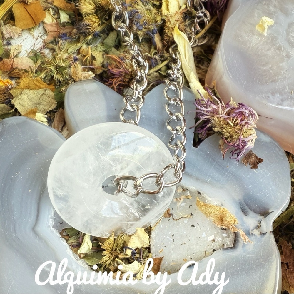 Silver chunky clear quartz pendant necklace